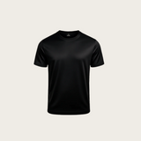 Shiny Essential Shirt Black - flatlay, achtergrond #efece6