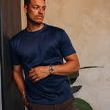 SHINY ESSENTIAL SHIRT NAVY BLUE — lifestylefoto