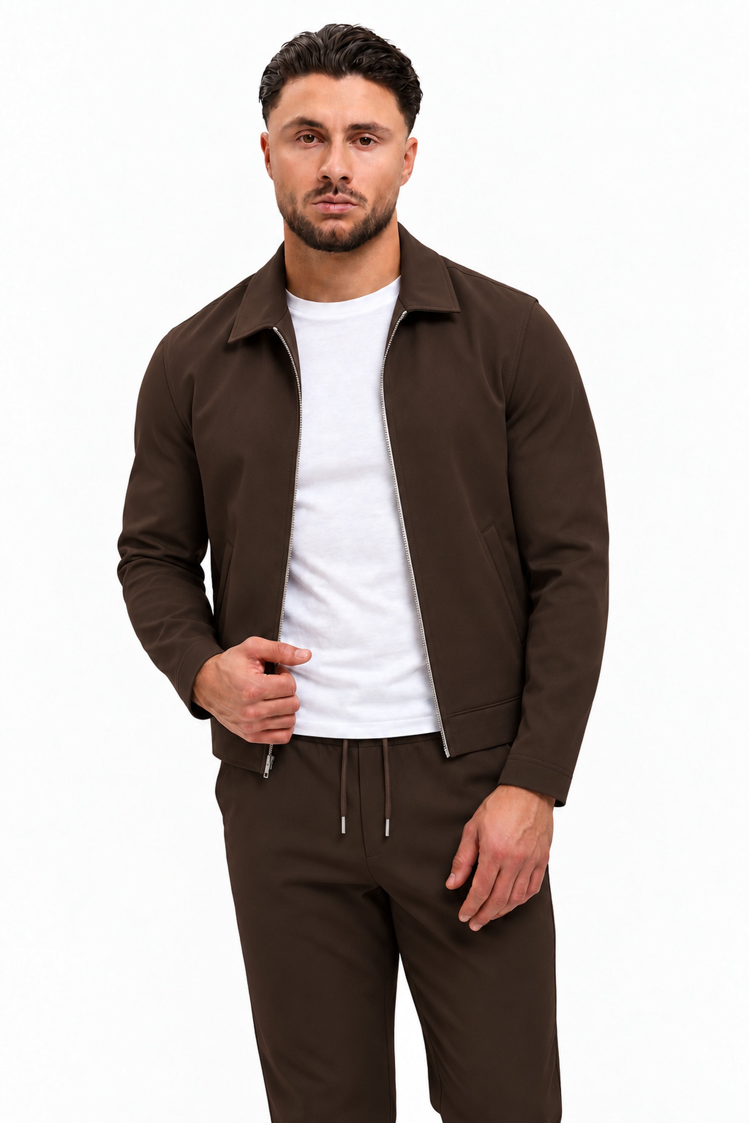 TECH SUIT BROWN - studio pose